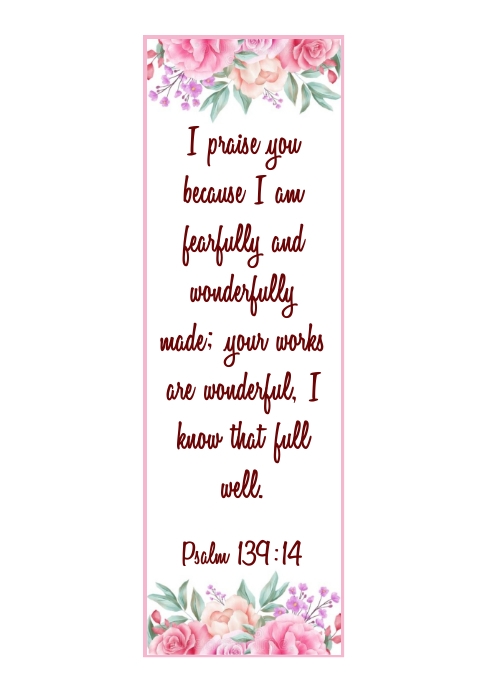 BIBLE BOOK MARK Psalm 139:14 A5 template