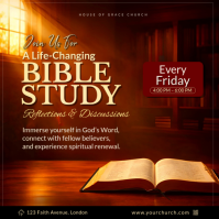 Bible Study Church Flyer Template | Christian Bible Study Poster | Weekly Church Fellowship Service Cuadrado (1:1)