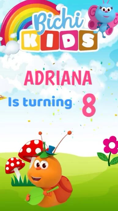 Bichi Kids Birthday video invitation Digital Display (9:16) template