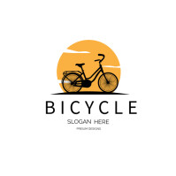 Bicycle Silhouette with Sunset Background for Travel and Adventure Логотип template