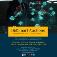BidSmart Online auction marketplace bid & win deals brand square socals ad template