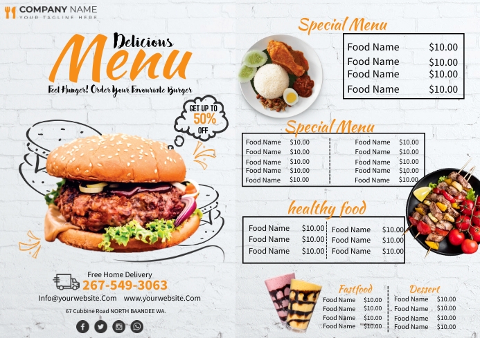 Bifold Burger Menu A4 template