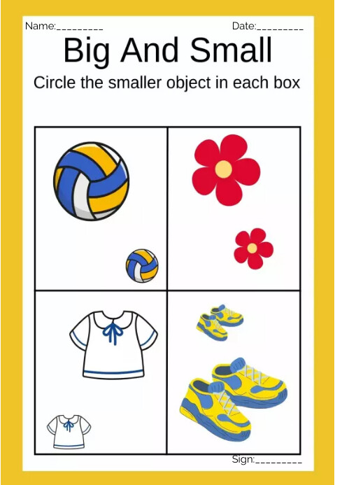 Big and Small Worksheets for kids Template | PosterMyWall