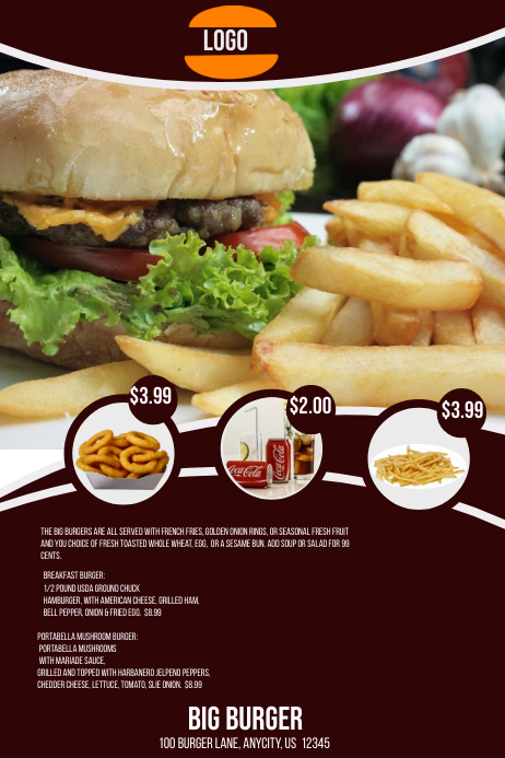 Grosse Burger Restaurant Menu Vorlage Postermywall
