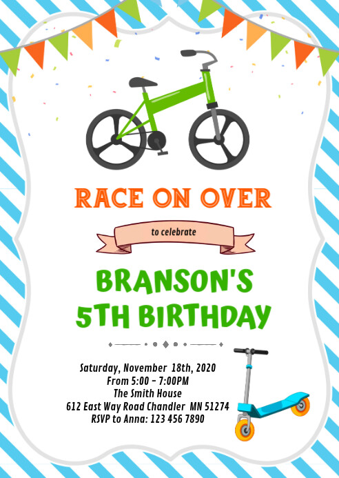 Bicucle Ride Invite Children's Birthday Invitation Template | PosterMyWall