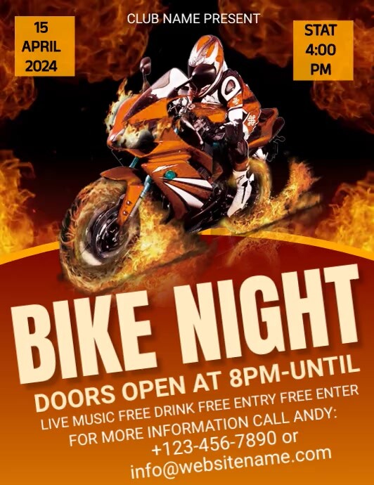Biker Ride Flyer Orange Bike Night Event Flyers Template | PosterMyWall