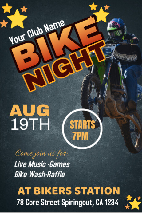 Bike Ride Poster Sample Bike ride night party vibes motivation poster design Template ...