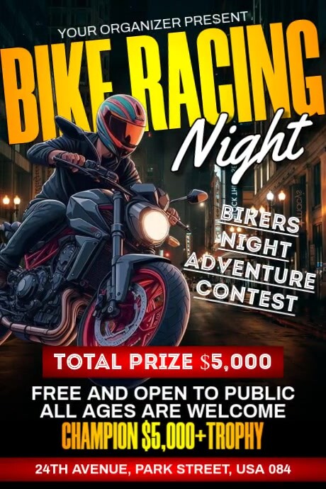 Midnight Racing Poster Bikers Racing Night Template | PosterMyWall