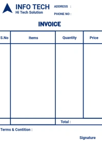 bill book single color blue invoice A6 template