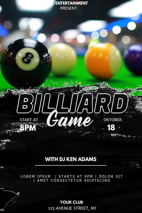 Billiard game event party flyer template | PosterMyWall
