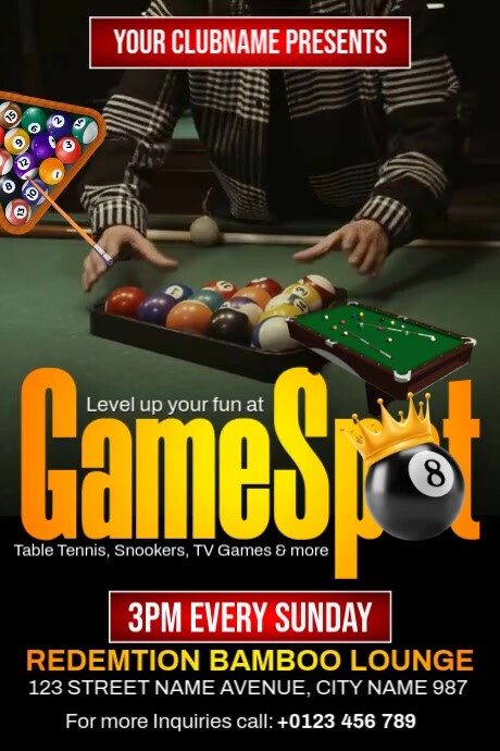 Billiard Game Night Template | PosterMyWall