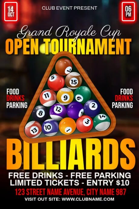 Billiard Open Tournament Template | PosterMyWall