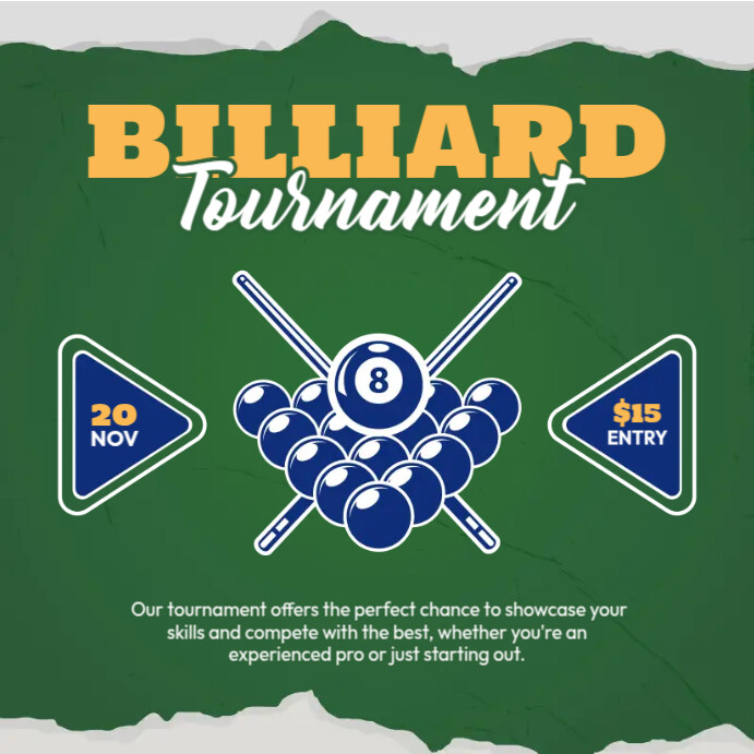Plantilla de Billiard Tournament Ads | PosterMyWall