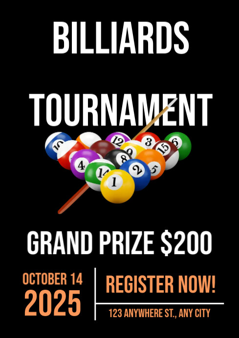 Billiard Tournament Flyer Template | PosterMyWall