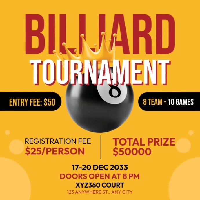 Billiard Tournament Poster Template | PosterMyWall