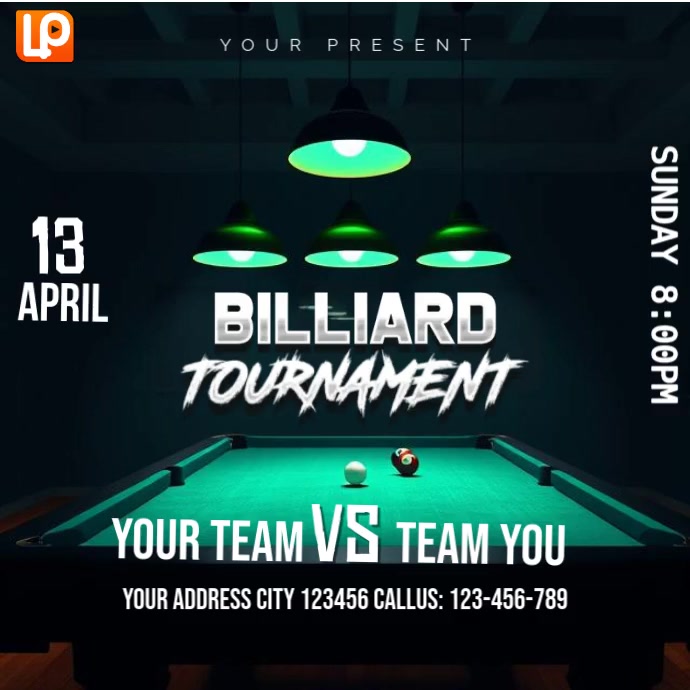 Billiard Tournament Team Battle Quadrado (1:1) template