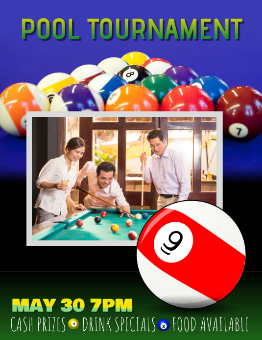 Billiards pool league tournament flyer template