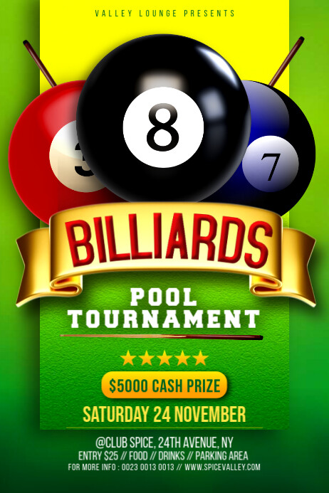 Copy of Billiards pool table tournament invitation flyer template for ...