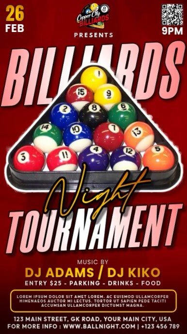 Billiards Tournament Ecrã digital (9:16) template