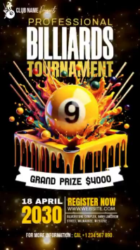 Black Billiards Tournament Digitale Vertoning Template
