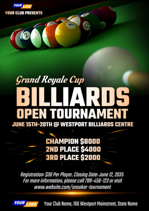 Billiards tournament invitation flyer Template | PosterMyWall