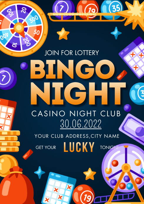 bingo, casino bingo, bingo night A4 template