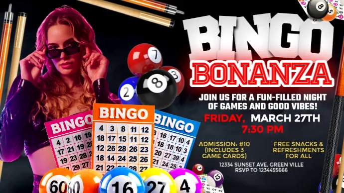 Bingo Bonanza Fun Game Night Template | PosterMyWall