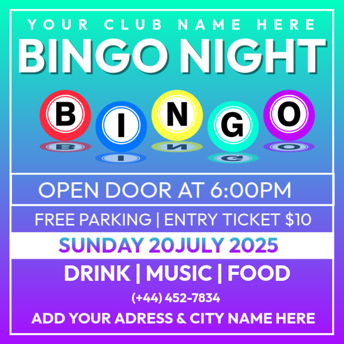 bingo night Instagram Plasing template