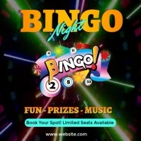 "Neon Bingo Night": An animated, retro-style video template for promoting a fun game night event. Square (1:1)
