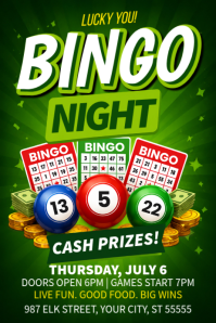 สีเขียว Bingo Night Event Poster Template