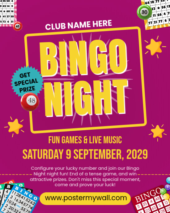 Bingo Night Event Invitation Instagram Portrait template