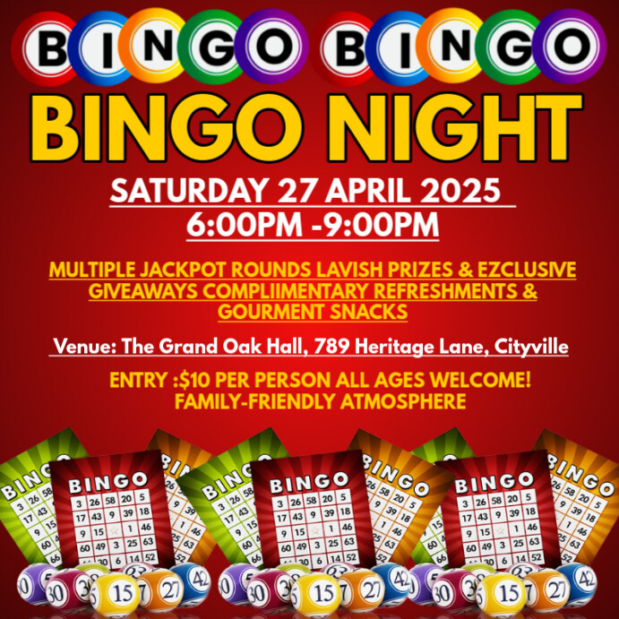 Bingo Night Event Invitation  Instagram Post template