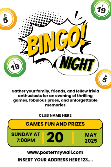 Bingo Night Event Invitation Poster Flyer template