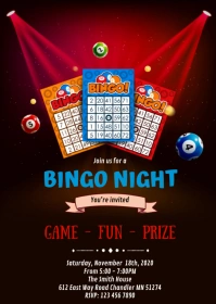 Bingo night party invitation A6 template