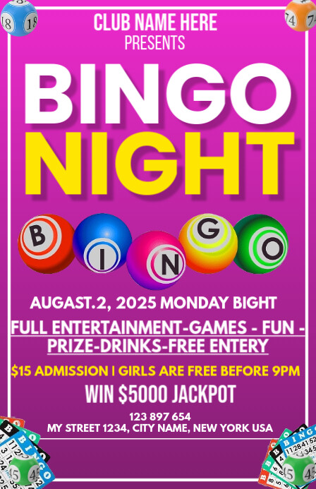 Bingo Night Post Half Page Wide 半版 template