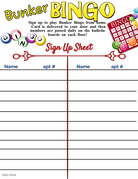 BINGO sign up sheet event flyer poster Volantino (US Letter) template