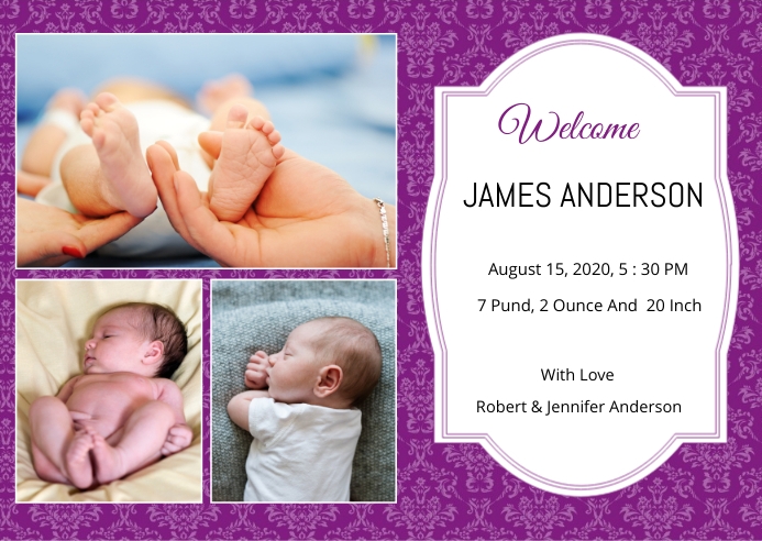 Birth Announcement Card Poskaart template