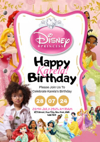 Birthday, Disney Princess A1 template