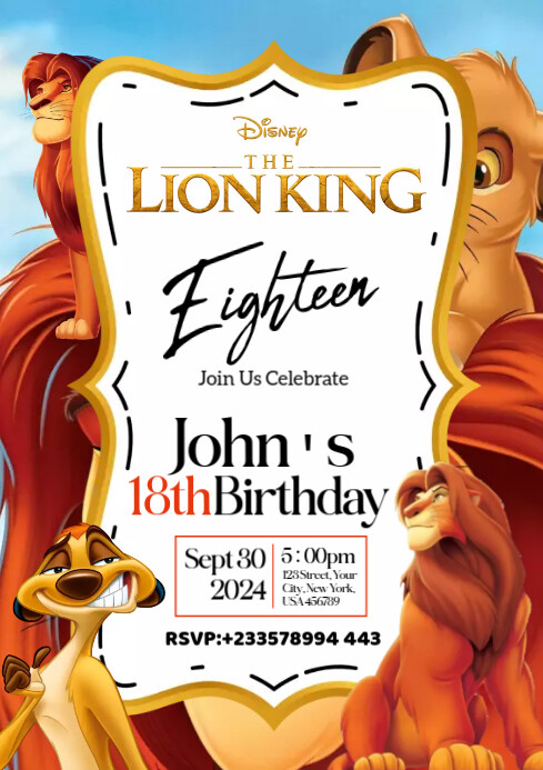 King Inviting Birthday, Lion King Invitation Template | PosterMyWall