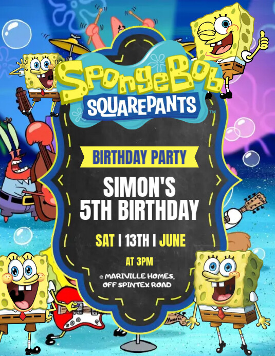 Birthday, SpongeBob Flyer (US Letter) template