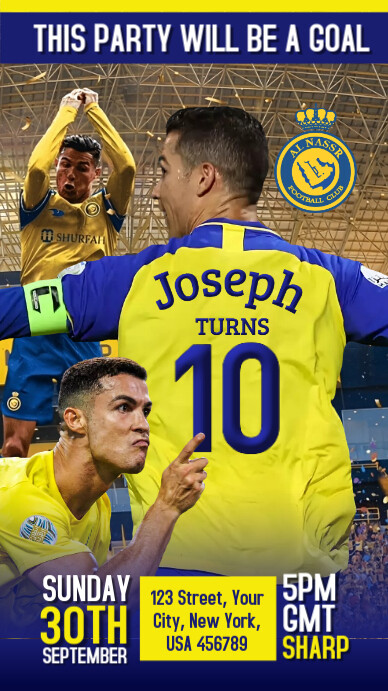 Birthday, Christian Ronaldo Invitation Ekran reklamowy (9:16) template