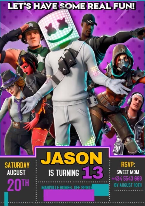 Birthday, Fortnite Marshmello Birthday Invitation A4 template