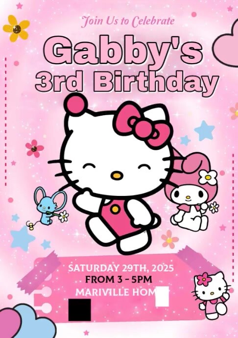 Birthday, Hello Kitty Birthday Invitation A4 template