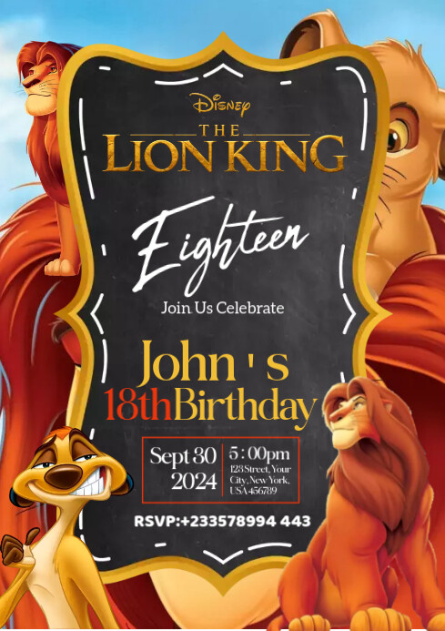 Birthday, Lion King Invitation A1 template