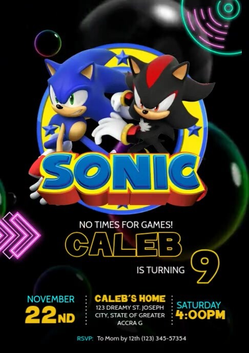 Birthday, Sonic Birthday Invitation A4 template