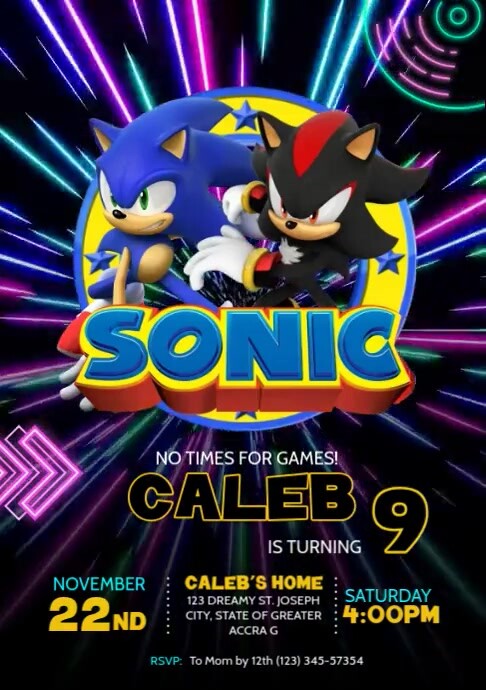 Birthday, Sonic Birthday Invitation A4 template