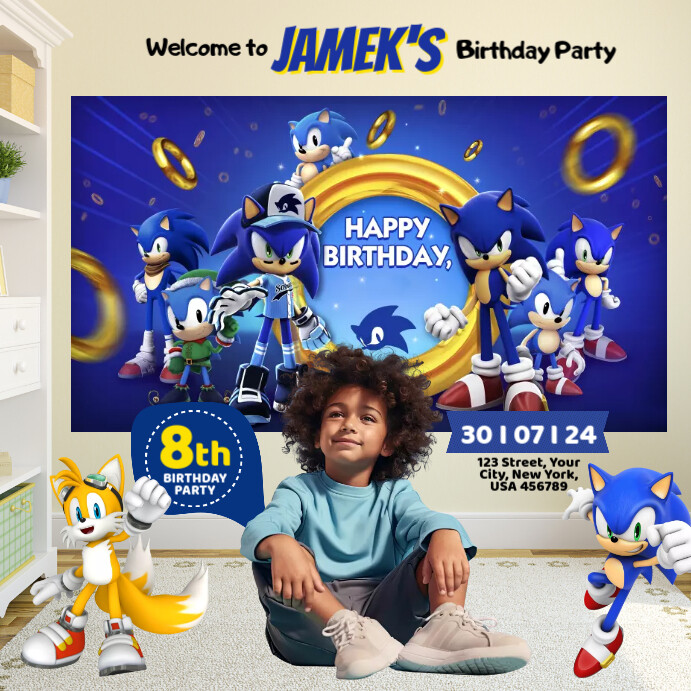 Birthday, Sonic Birthday Invitation Instagram Post template