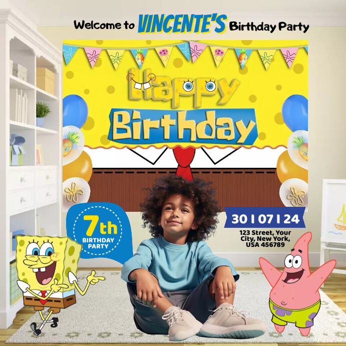 Birthday, SpongeBob Instagram Post template