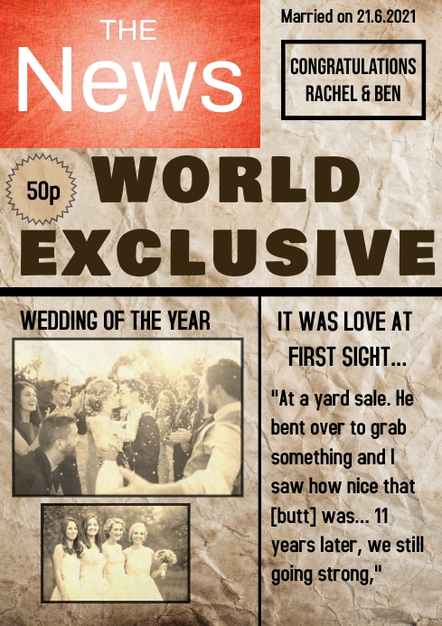Birthday, Wedding, Novelty Newspaper Front A4 template