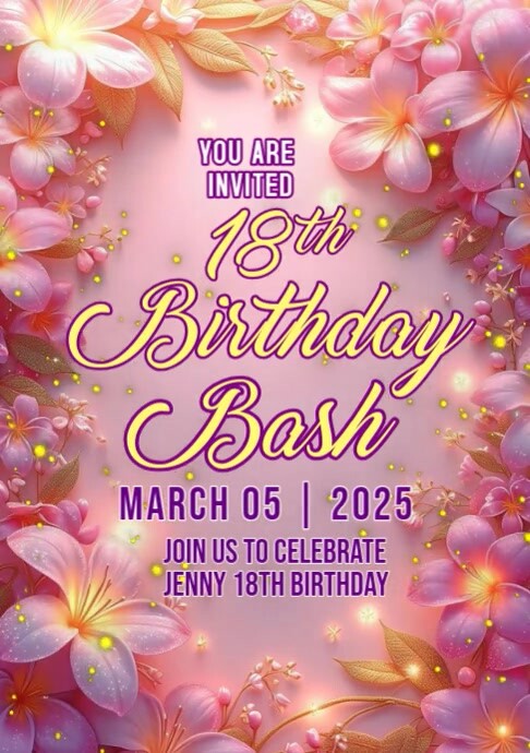 Birthday 18th Bash Party A4 template